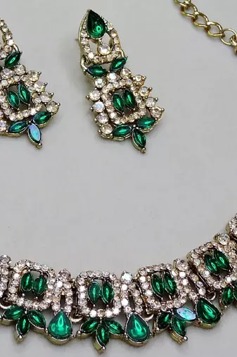 green designer premium festive wear necklace set