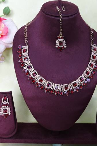 Maroon designer premium festive wear necklace set