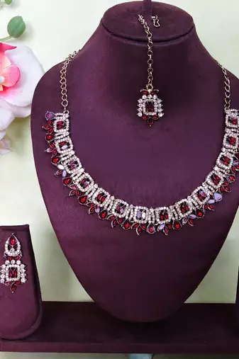 Maroon designer premium festive wear necklace set
