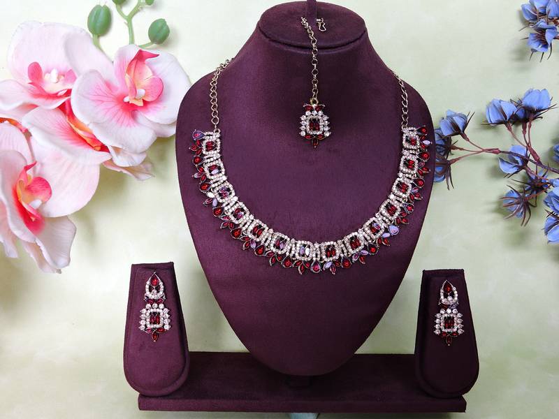 Maroon designer premium festive wear necklace set