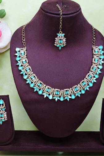 Green designer premium festive wear necklace set