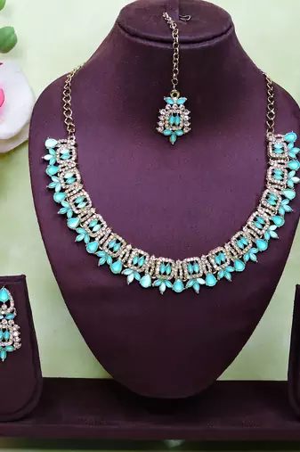 Green designer premium festive wear necklace set