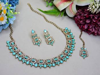 Green designer premium festive wear necklace set 2