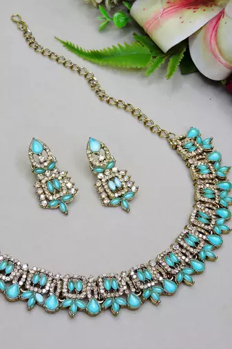 Green designer premium festive wear necklace set
