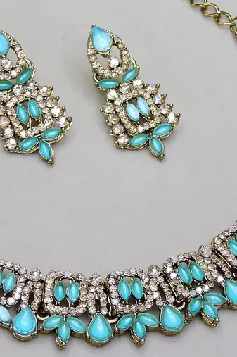 Green designer premium festive wear necklace set