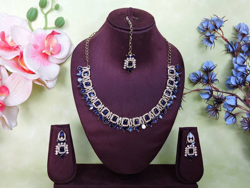 Blue designer premium festive wear necklace set