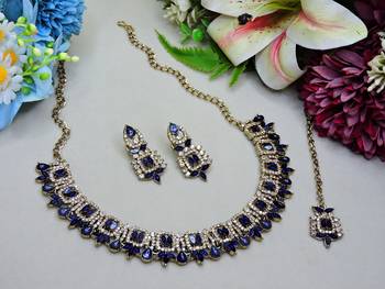 Blue designer premium festive wear necklace set 2