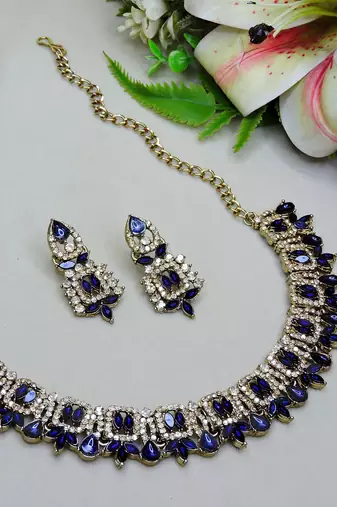 Blue designer premium festive wear necklace set