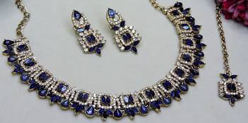 Blue designer premium festive wear necklace set 3
