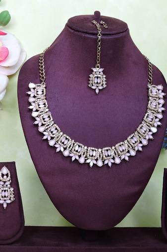Pink designer premium festive wear necklace set