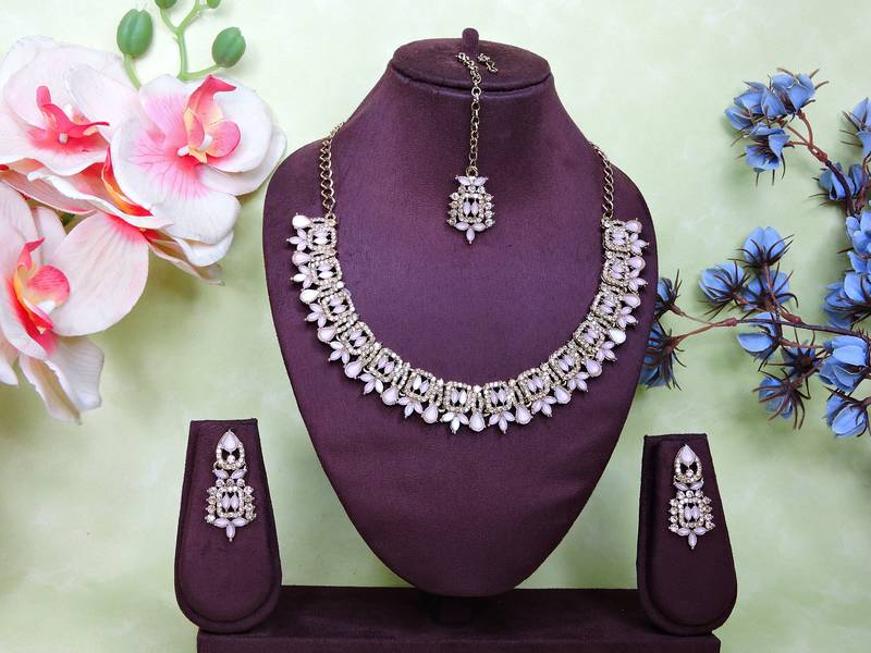 Pink designer premium festive wear necklace set
