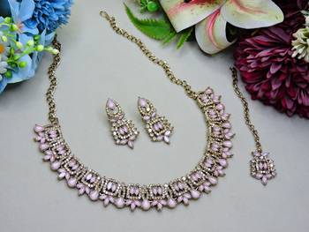 Pink designer premium festive wear necklace set 2