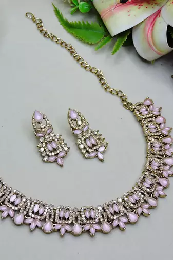 Pink designer premium festive wear necklace set