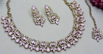 Pink designer premium festive wear necklace set 3