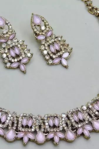 Pink designer premium festive wear necklace set