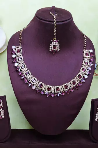 Purple designer premium festive wear necklace set
