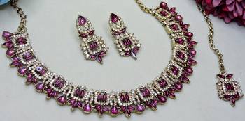 Purple designer premium festive wear necklace set 3