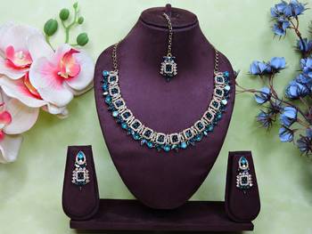 Turquoise designer premium festive wear necklace set 1