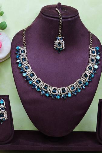 Turquoise designer premium festive wear necklace set