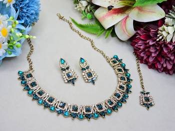 Turquoise designer premium festive wear necklace set 2