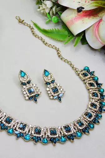 Turquoise designer premium festive wear necklace set