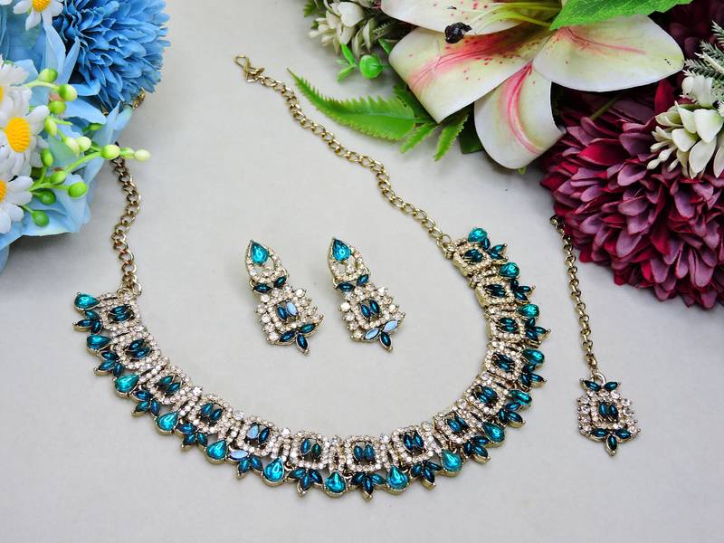 Turquoise designer premium festive wear necklace set