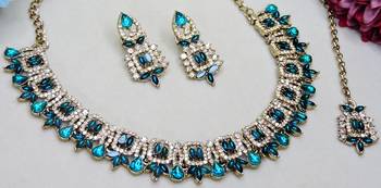Turquoise designer premium festive wear necklace set 3