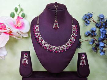 Pink designer premium festive wear necklace set 1