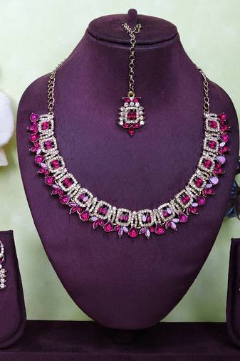Pink designer premium festive wear necklace set