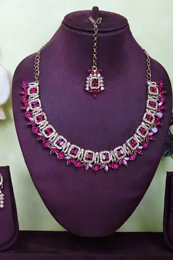 Pink designer premium festive wear necklace set