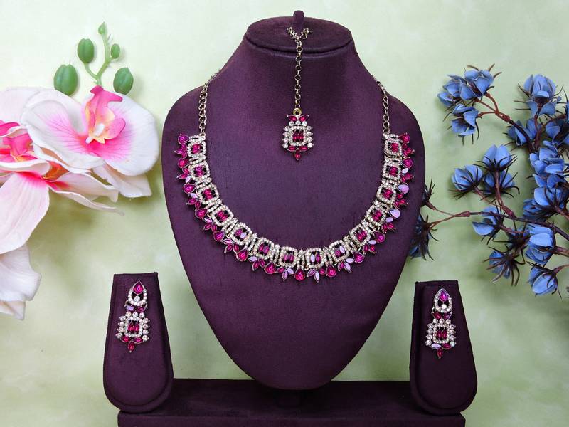 Pink designer premium festive wear necklace set