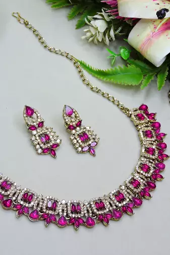 Pink designer premium festive wear necklace set