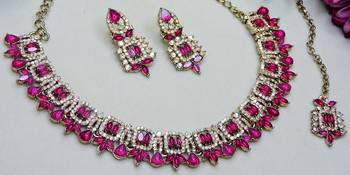 Pink designer premium festive wear necklace set 3
