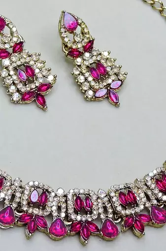 Pink designer premium festive wear necklace set