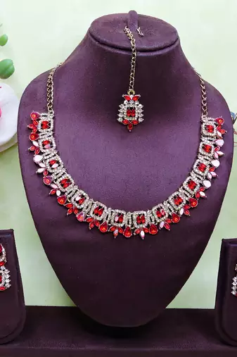 Red designer premium festive wear necklace set