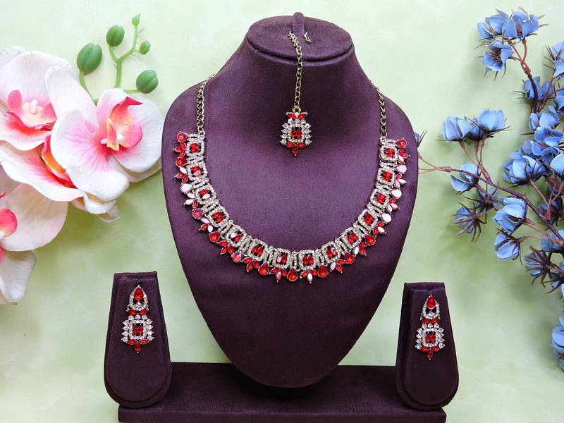 Red designer premium festive wear necklace set