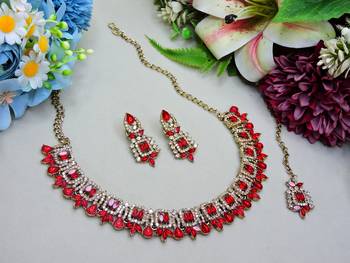Red designer premium festive wear necklace set 2