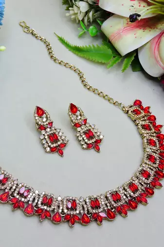 Red designer premium festive wear necklace set