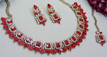 Red designer premium festive wear necklace set 3