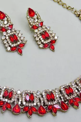 Red designer premium festive wear necklace set
