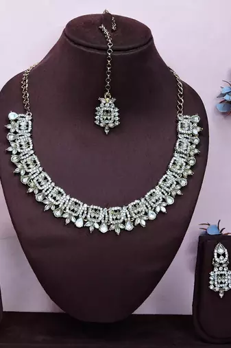 White designer premium festive wear necklace set