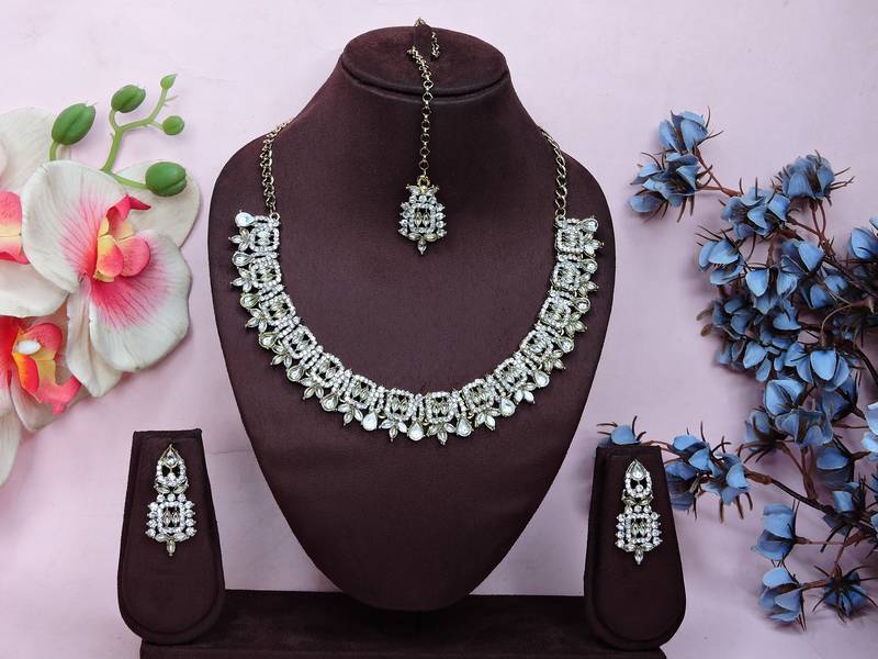 White designer premium festive wear necklace set