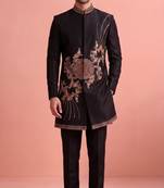 Black designer embroidered indo western set for men