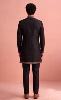 Black designer embroidered indo western set for men 5