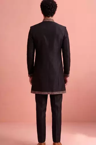 Black designer embroidered indo western set for men