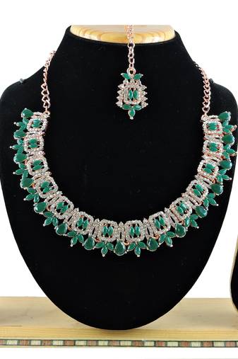 Green designer premium festive wear necklace set
