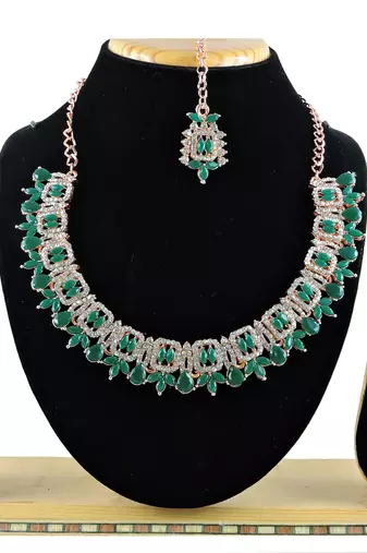 Green designer premium festive wear necklace set