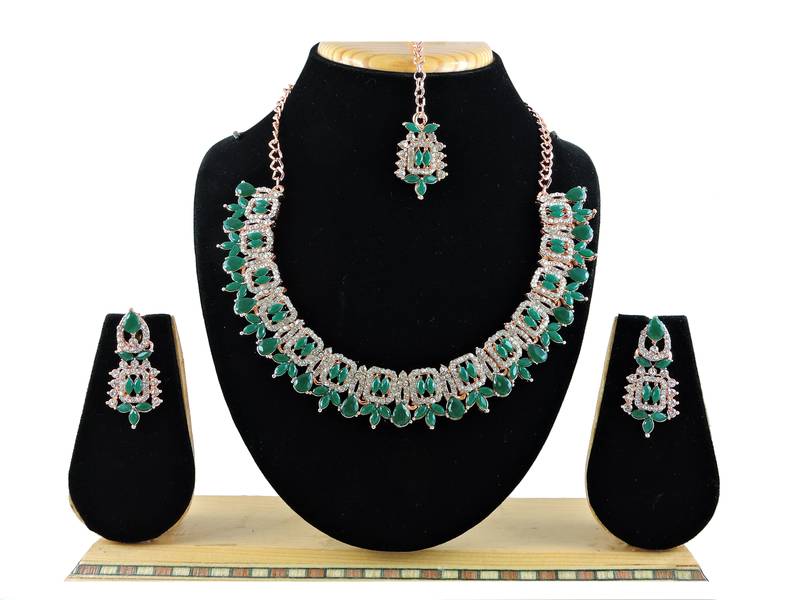 Green designer premium festive wear necklace set
