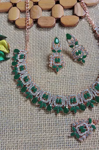 Green designer premium festive wear necklace set