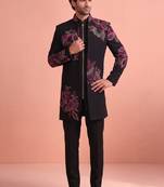 Black designer embroidered indo western set for men